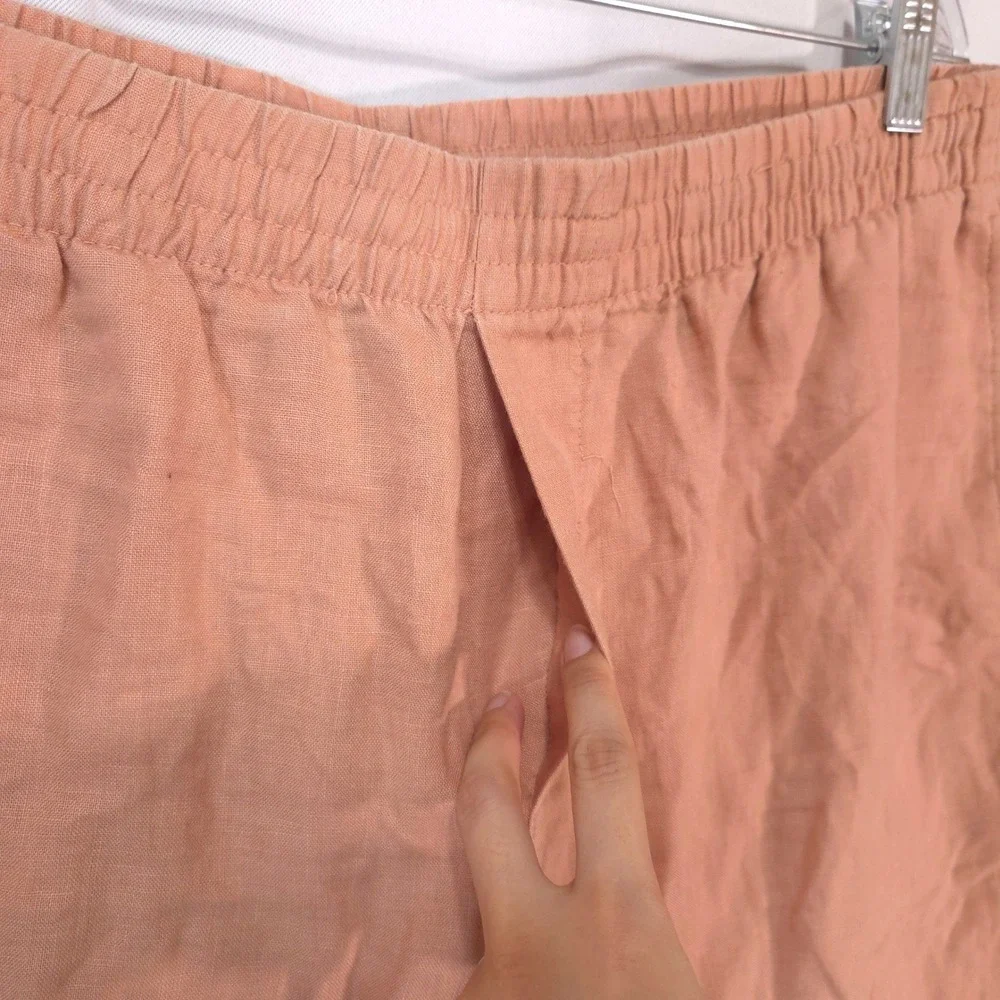 H&M Regular Fit Linen Pants Mens L Elastic Waist Drawstring Peach Orange Summer